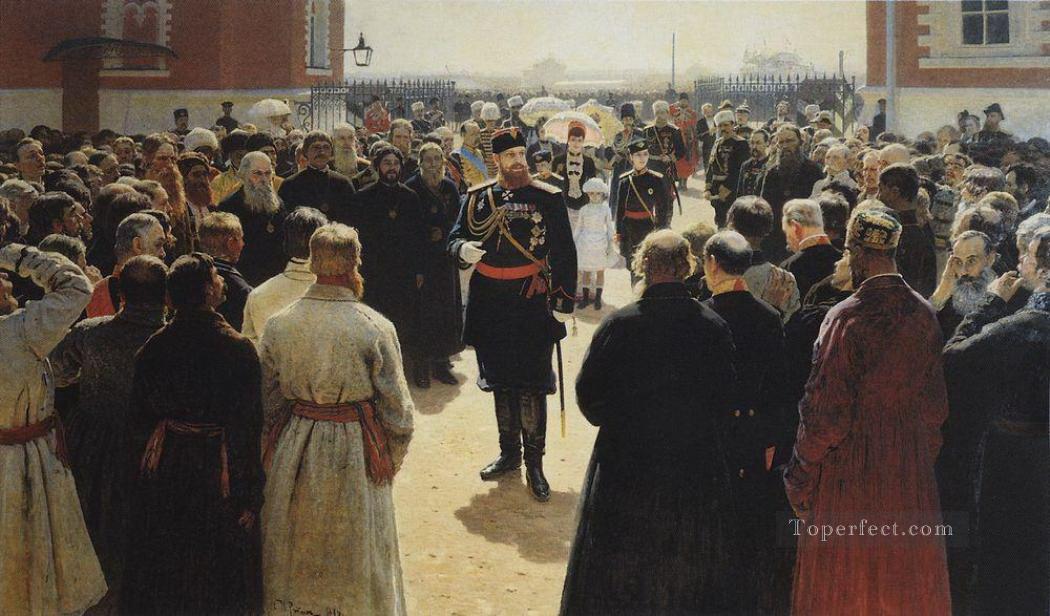 aleksander iii receiving rural district elders in the yard of petrovsky palace in moscow 1886 Ilya Repin Oil Paintings